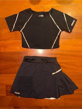 Zara Black Crop Top and Skort Set with White Piping